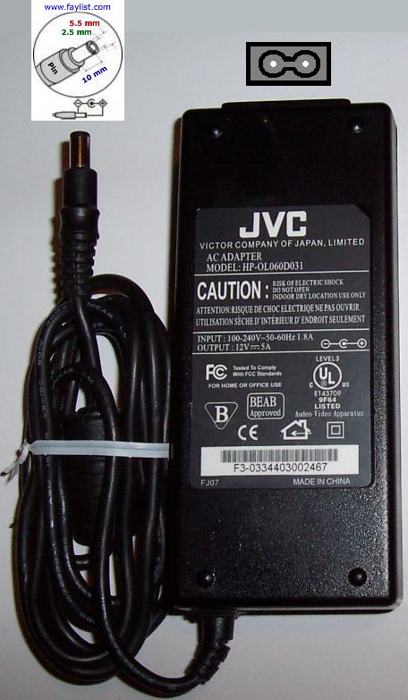 Ac Power Adapter For JVC HP-OL060D031 12V 5A Supply Cord LCD MONITOR 12 Volt 5 Amps Brand New